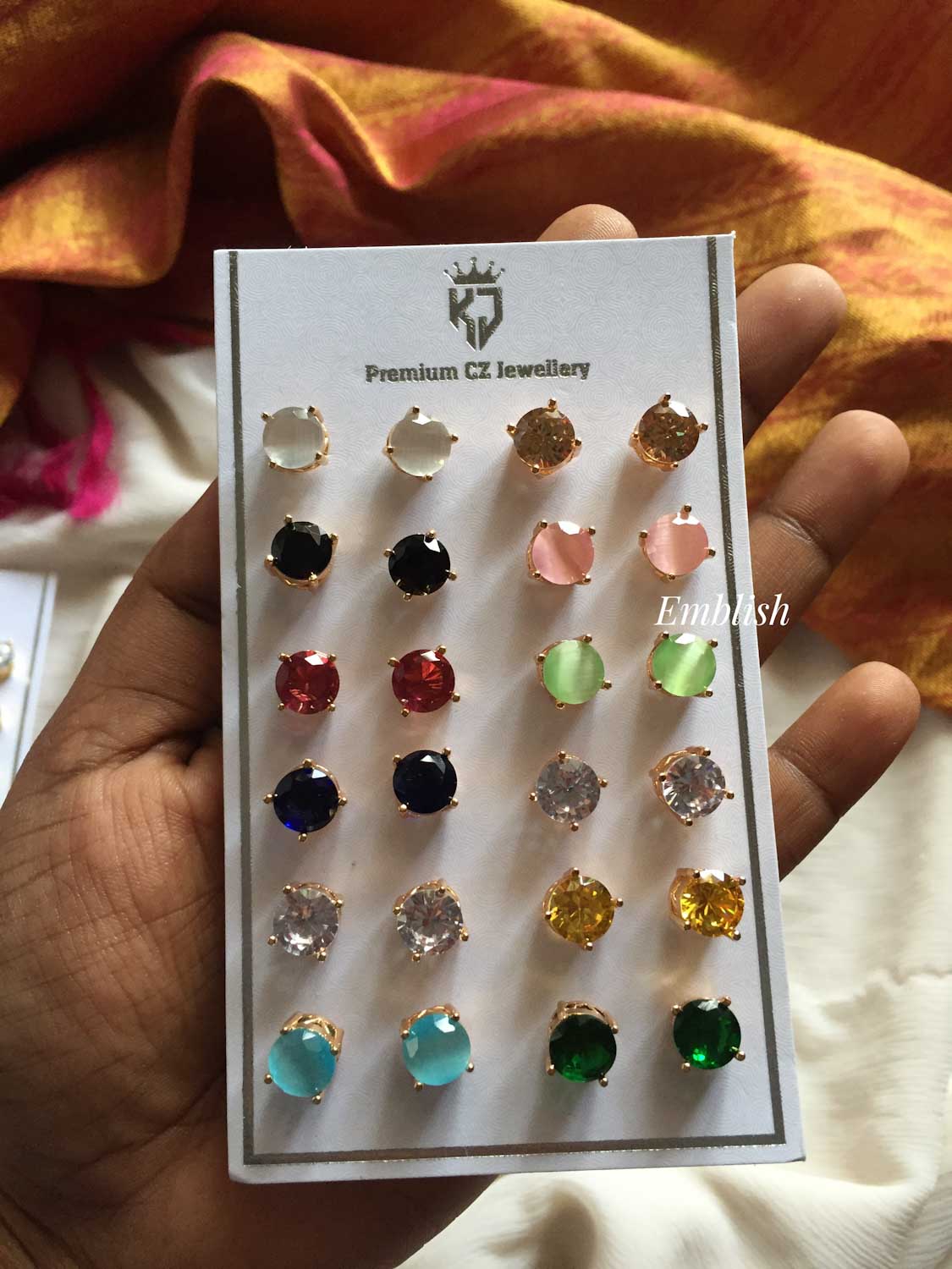 Premium quality AD stone stud earrings set-Rose gold 